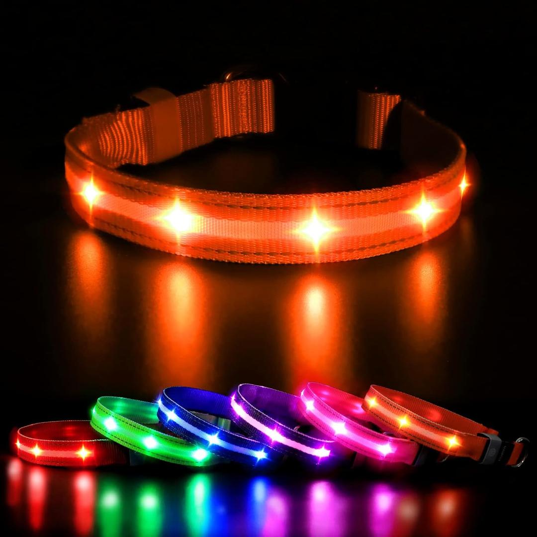 MASBRILL Led Dog Collar, Rechargeable Light Up Collar for Night Safety (M(19.69*0.98inch), Orange)
