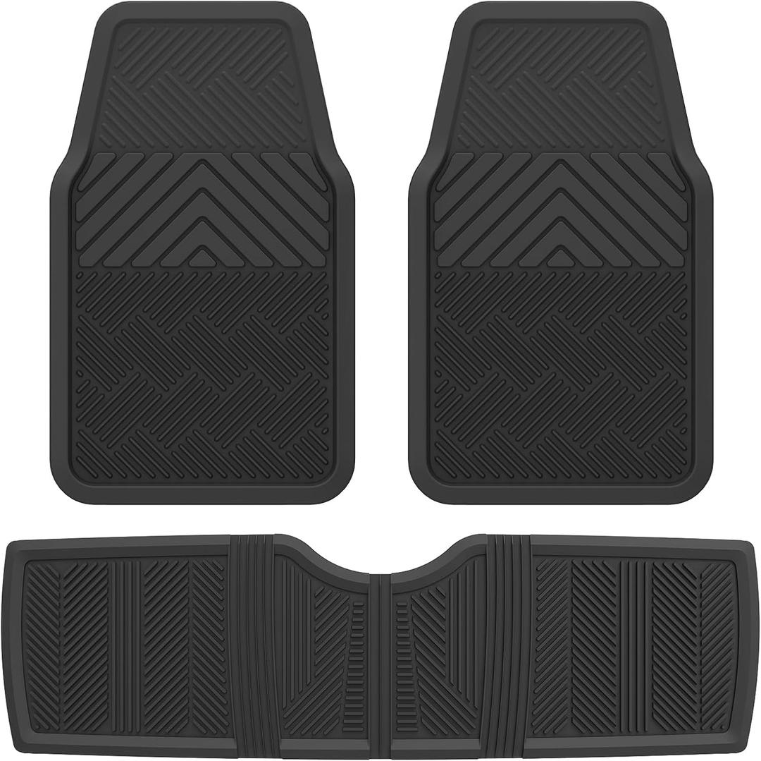 ClimaTex Heavy Duty Car, Truck, Van, and SUV Automotive Floor Mat for Floor Protection, Weatherproof Deep Channel No-Slip Front and Back Seat Liner Mats, 3 Piece Set, Black