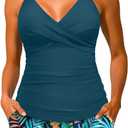 Yonique Women Underwire Tankini Swimsuit with Shorts - Two Piece Tummy Control Bathing Suit 2025 Swimwear with Pockets (Medium, Colorful Leaves)