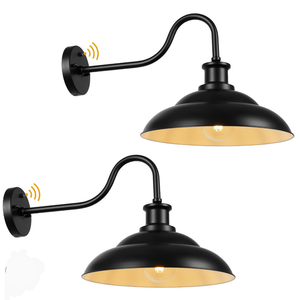 Treekee Farmhouse Gooseneck Barn Light Outdoor, Dusk to Dawn Lighting, 16" Vintage Exterior Garage Fixtures, Wall Mount Outside House Lights for Front Porch, Entryway, Doorway, Black, 2 Pack
