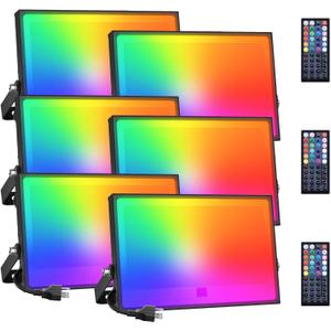 Onforu 6 Pack RGBW LED Flood Light 800W Equivalent, 100W Color Changing Floodlight with 44 Keys Remote, 2700K Warm White IP66 Waterproof Spot Lights Outdoor, Uplights for Stage, Party