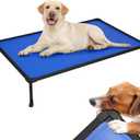 veehoo chew proof elevated dog bed , indestructible raised dog bed for aggressive chewers, waterproof dogs training platform for indoor or outdoor use , 47x29 inch blue