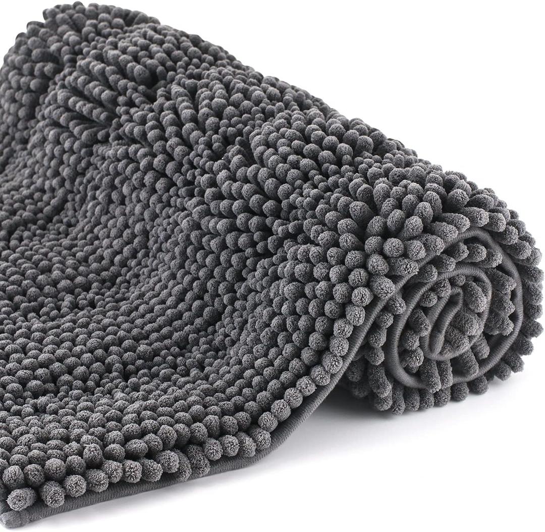Bath Mat for Bathroom Ultra-Soft Machine Washable Rugs for Shower Room with Non-Slip Backing Shaggy Absorbent Luxury Chenille Bath Rug Perfect for Tub Sink Bedroom Door (20"x59", Dim-Gery) (1'8" x 4'11" (Rectangular))