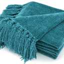 RECYCO Throw Blanket Soft Cozy Chenille Throw Blanket with Fringe Tassel for Couch Sofa Chair Bed Living Room (Teal, 50'' x 60'')