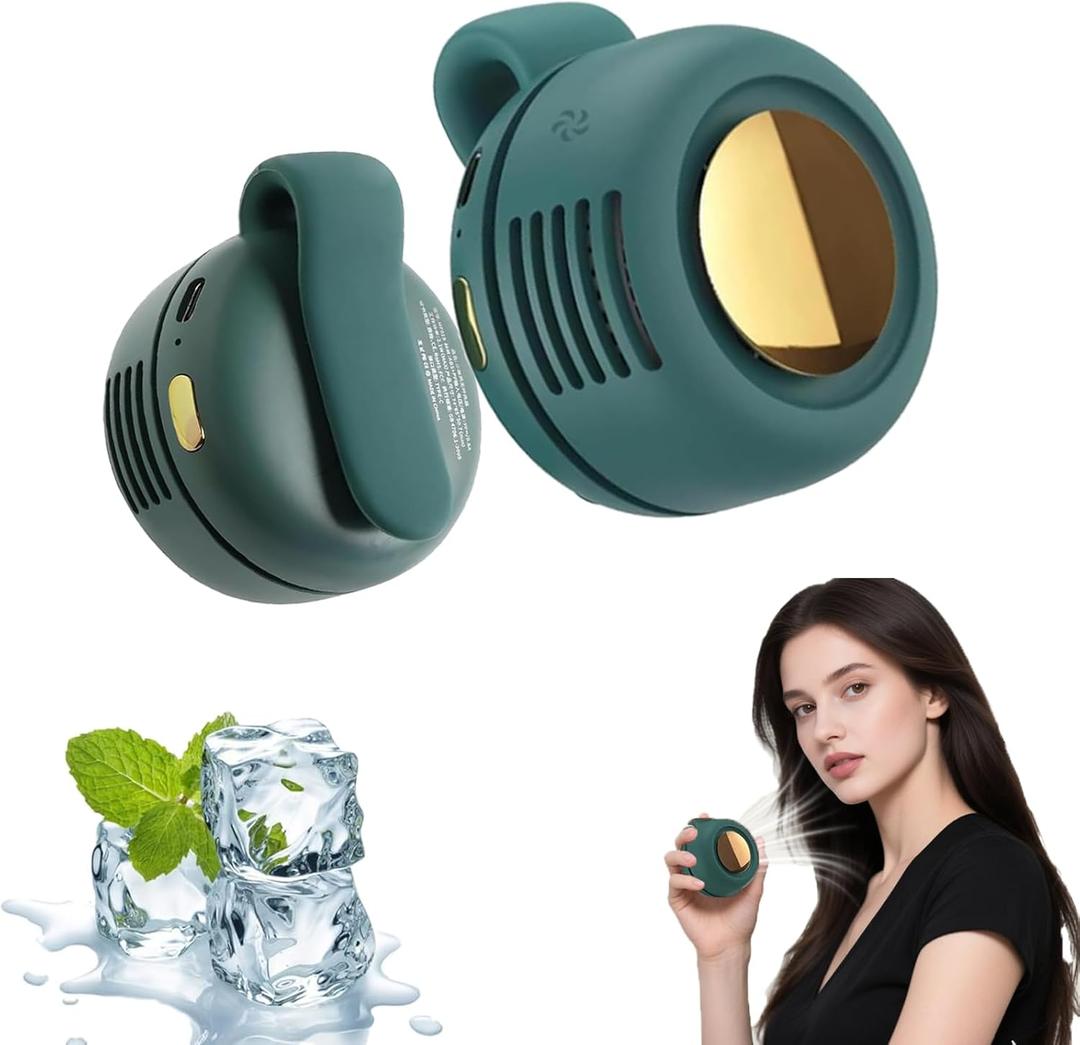 Portable Silent Mini Bladeless Fan Clip On, Adjustable 3 Speeds Suspended, Waist Fans forclip onfan for shirt Suitable for Outdoor & Travel & Office (Green)