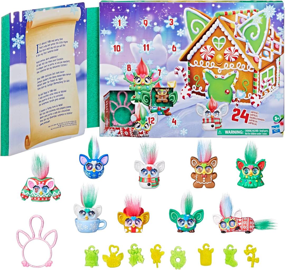 FURBY Minis Advent Calendar for Kids 6 Years and Up, 24 Days of Surprise Holiday Toys with 1-Inch Figures, Stickers & Fun Accessories