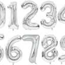 TONIFUL Balloons 16 Inch Silver 0-9 Number Mylar Foil Balloons 10 Pcs Silver Custom Digital Balloons for 2026 New Year Eve Birthday Party Engagement Graduations Anniversary Baby Shower