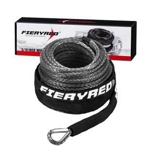 FieryRed 3/16 Winch Rope Cable,50 FT 8500 LBS ATV/UTV Synthetic Winch Rope, Winch Line Replacement with Protective Sleeve Suits for 2000 to 3500LBS Winch, (Gray)