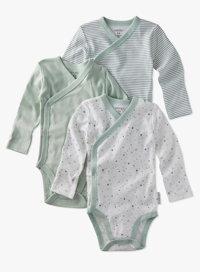 Butterblu Гnisex-baby Sterling 3-pack Kimono Bodysuits 100% Organic Cotton Side Snap for Baby Boys & Girls 3-6 Ьonths