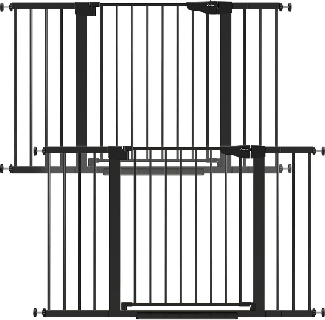 Cumbor 2 Pack 29.7-51.5" Extra Wide Baby Gate for Stairs, Easy Walk Through Dog Gates for Doorways, Pressure Mounted Pet Gate Indoor, Safety Auto-Close Child Gate for Kids with 4 Wall Cups, Black