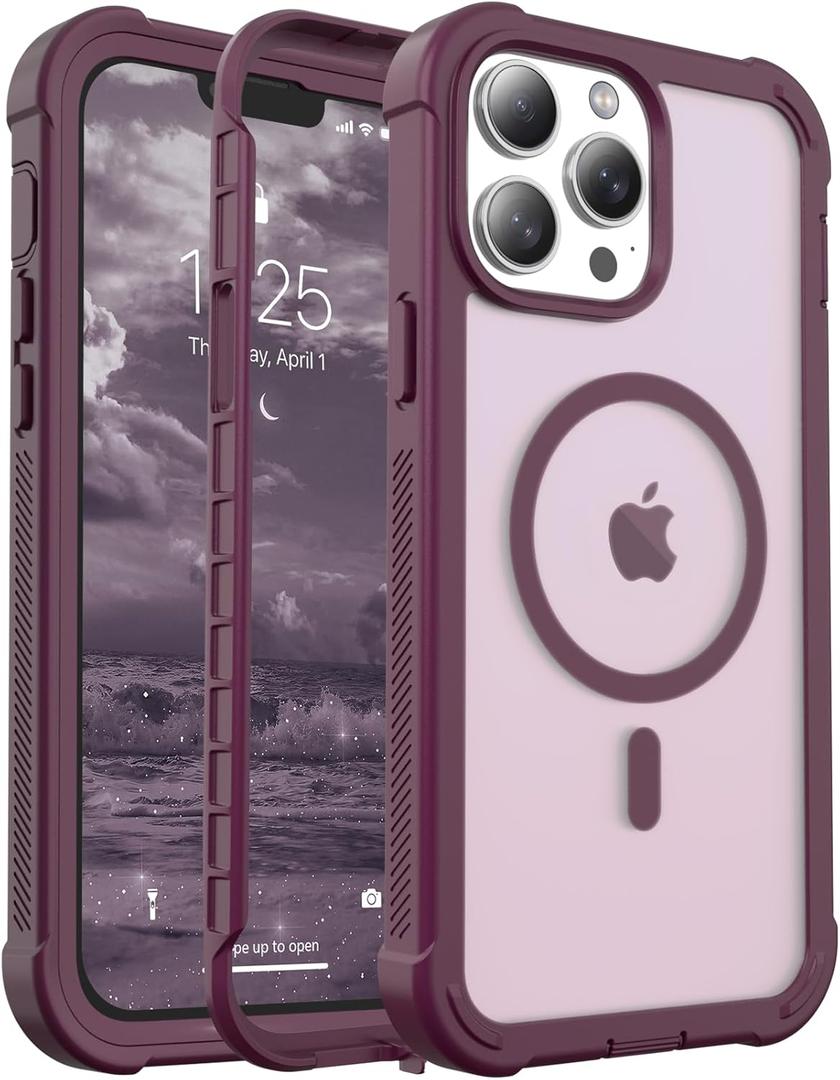 Magnetic for iPhone 13 Pro Max Case, [Compatible with MagSafe][Military Grade Drop Protection][Heavy Duty Protection][Non-Slip][Shockproof] 2-Layer Durable Bumper Phone Case 6.7''-Red