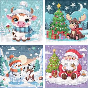 5D Diamond Art Kits for Beginner, 4 Pcs Colorful Christmas Kid's DIY Diamond Big Gem Art,Kids' Mosaic Snowman Diamond Art Kits Crafts for Kids Ages 4-8-10-12 Children for Gifts 6x6inch(Without Frame)