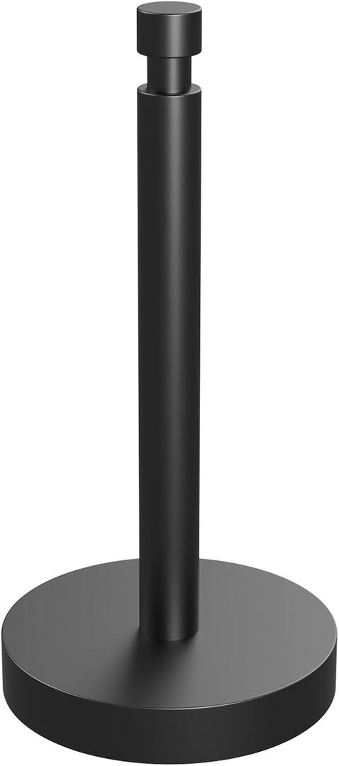 YUMORE Paper Towel Holder Countertop, Black Paper Towel Holder with Weighted Base Non Slip, Standing Paper Towel Roll Holder for Kitchen Bathroom, Stainless Steel (Matte Black)