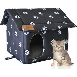Cat House for Outdoor,Weatherproof Warm Feral Cats Shelter Outside/Indoor Collapsible Insulated Pet Houses Foldable Stray Cat Tent Cave for Kitty Puppy Small Animals Four Season(Black) - (S :13.4x11.8x13.8 in)