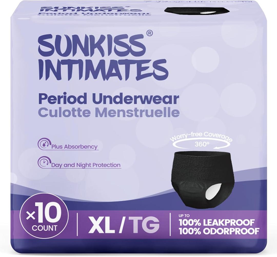Disposable Period Underwear for Women with Heavy Flow, Low-Rise Unscented Postpartum Essentials, Black, XLarge, 10 Count