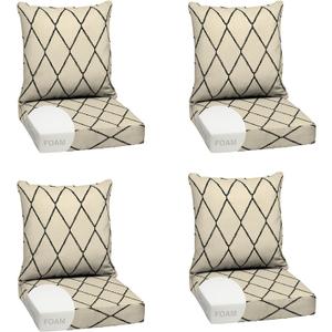 Arden Outdoor Foam Deep Seat Cushion Set, 4-Pack, 24x24, Premium High-Density Foam, Never Flattens, Weather-Proof for Patio Chair Sofa Couch, Tan Diamond Trellis