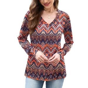 Misakia Tops for Women Trendy 2025 Dressy Casual V Neck Long Sleeve Fall Winter St Patricks Day Shirt Women Tunic Tops Soft Blouses Shirts Business Casual Outfits Ladies Tops (Blue, M)