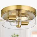 Flush Mount Ceiling Light Fixtures, 2-Light Gold Ceiling Mount for Farmhouse with Seeded Glass Lampshade, Industrial Flush Mount Light Fixture Farmhouse for Hallway, Kitchen, Entryway and Foyer