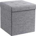 Ornavo Home Foldable Tufted Linen Storage Ottoman Square Cube Foot Rest Stool/Seat - 15" x 15" x 15" (Grey)