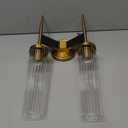 PERMO Wall sconces 2 Light Modern Wall Lighting Fixtures with 2.8" Cylindrical Clear Glass Shade Brass Double Wall sconces for Living Room Bathroom Corridor Mirror Bedroom