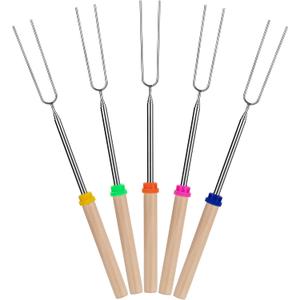 UNCO- Extendable Stainless Steel Roasting Sticks, 5 Pack, 32" - For S'mores, Hot Dogs, Campfires and Fire Pits