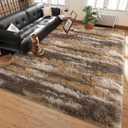 Shag Rugs for Living Room 8x10, Ultra Soft Abstract Brown Big Fuzzy Rugs for Bedroom, 8 x 10 Fluffy Shaggy Plush Carpet Girls Kids Room Dorm Upgrade Non-Slip