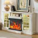 ROCKPOINT 3 Sided Glass 59" Fireplace TV Stand for TVs up to 65inch, Media Entertainment Center with Storage Cabinet,24" Electric Fireplace with LED Light and Flame Colors, White