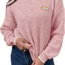 Saodimallsu Womens Sweaters Crew Neck Long Sleeve Knit Contrast Piping Stripe Lightweight Casual Fall Pullover Tops 2025 (Pink)