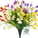 TURNMEON 20 Bundles Calla Lily (400 Heads) Artificial Flowers for Outdoors, Fake Plants UV Resistant Faux Plastic Fake Flowers for Indoor Planter Porch Gardens Home Summer Cemetery Decor(Color Mix)