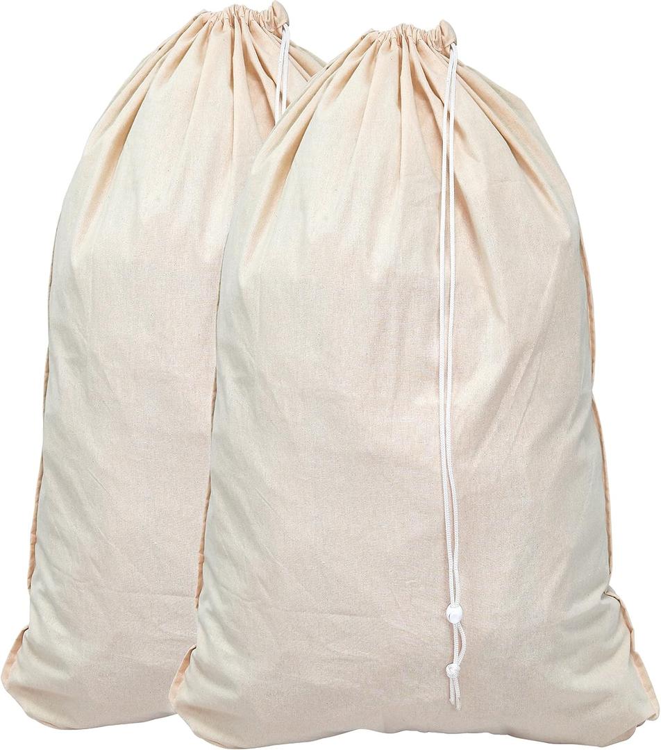 Simple Houseware Extra Large Natural Cotton Laundry Bag, Beige (28" x 36") - 2 Pack