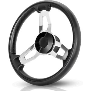 Marine Boat Steering Wheel - 3-Spoke Stainless Steel & PU Foam Grip, 13.5" Universal Size for Most Boats/Yachts/Pontoons, Durable Smooth Operation