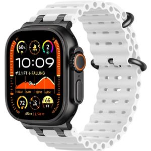 Ocean Sport Bands Compatible with Apple Watch Ultra 2/Ultra Band 49mm 46mm 45mm 44mm 42mm for Men Women, Metal Connector with Breathable Silicone Waterproof Strap for iWatch Series 10 9 8 7 SE 6 5 4 3