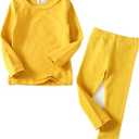 KISBINI Toddler Girls Boys Pajamas Basic Solid Color Cotton Sleepwear Soft Long Sleeve Pjs 2pcs Set