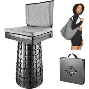 Upgraded Collapsible Stool with Backrest & Extra Thick Cushion,1000lbs Max Weight,Heavy Duty Portable Folding Outdoor Chair with Dual Storage Pockets,Telescoping Seat for Camping,Fishing & Travel,Yard