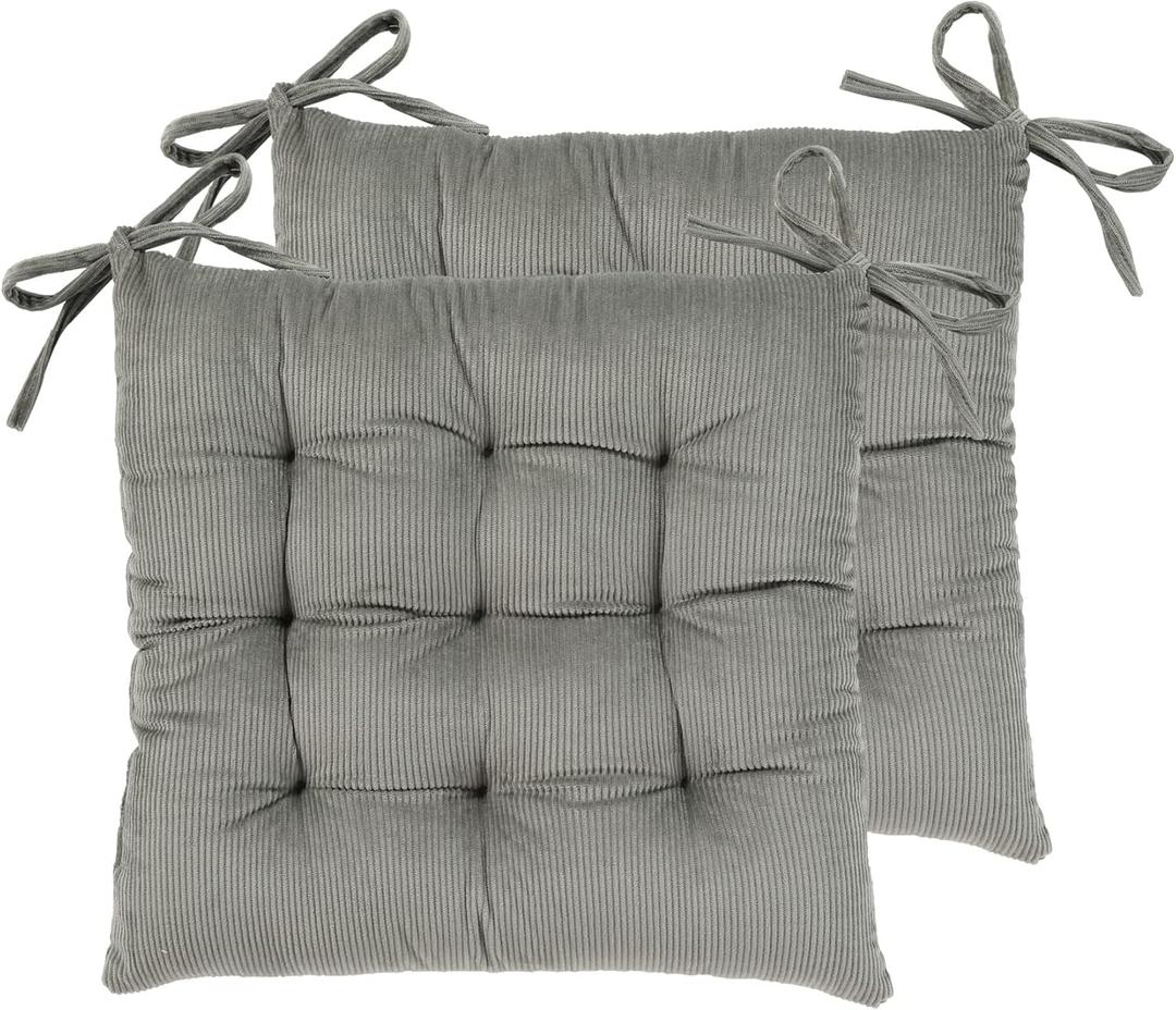 HLOVME Corduroy Chair Cushion with Ties Ultra Soft Warm Floor Cushion for Kids Reading Nook Comfortable Square Seat Cushion for Adult 15.7x15.7 Set of 2, Grey