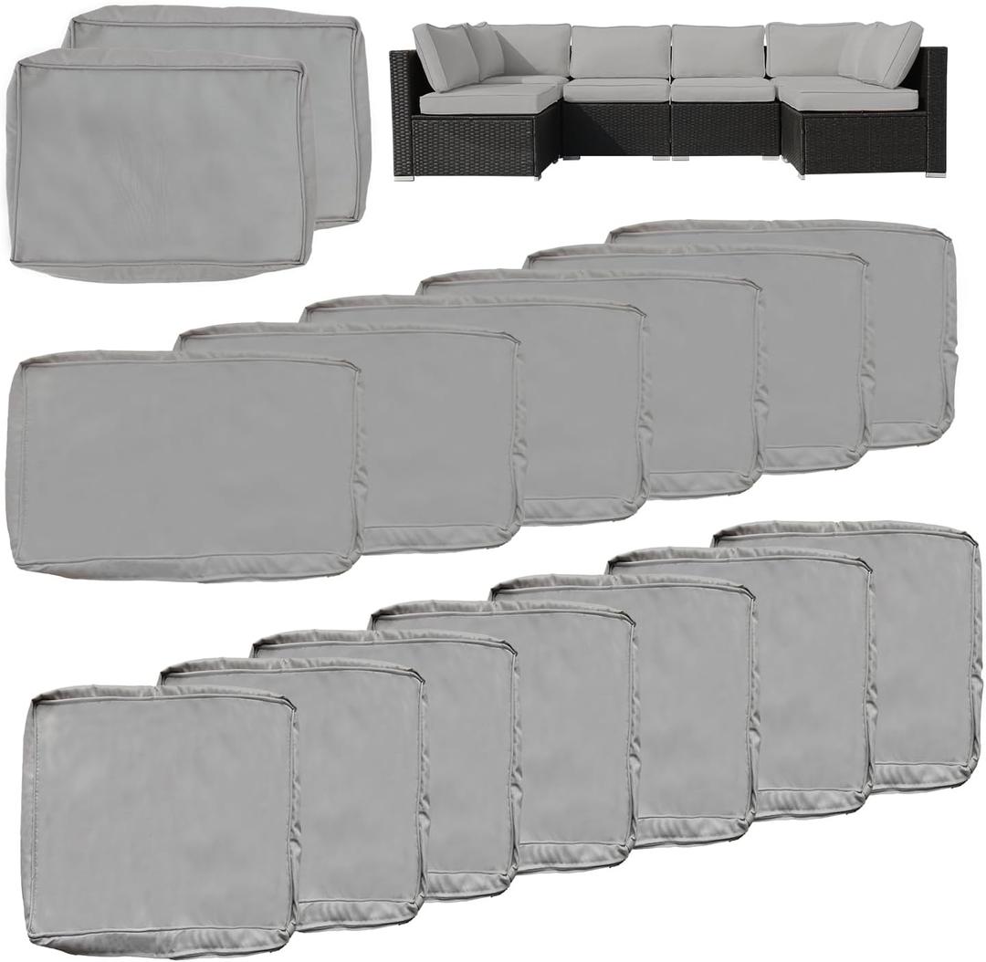 14 Piece Patio Cushion Covers Replacement Waterproof Outdoor Cushion Covers Replacement Patio Furniture Cushion Covers with Zipper 25.6 * 25.6 * 3.9in(Gray (Only Cover))