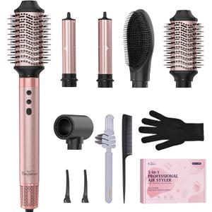 Brightup 5 in 1 High-Speed Hot Air Styler, 1400W Powerful 120000RPM Hair Dryer Brush, Negative Ions Thermal Brush, Cool Shot Button, Curler, Volumizer, Straighter, No Heat Damage, with Travel Bag