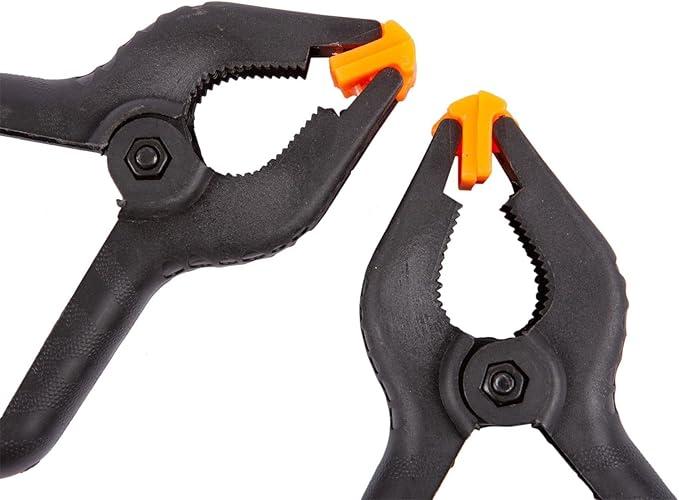 2X Black 89mm Spring Clamps - Large Heavy-Duty Plastic Wood Grip Woodwork Garden Pool Cover Backdrop Clamp Clips - by Blackspur