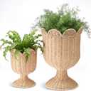 2 Pcs Rattan Scallop Vase Indoor Outdoor Planter Basket Woven Decorative Storage Basket and Planter for Porch Patio Backyard Home Garden 13 x 13 x 15.8 Inches, 7.1 x 7.1 x 8.7 Inches