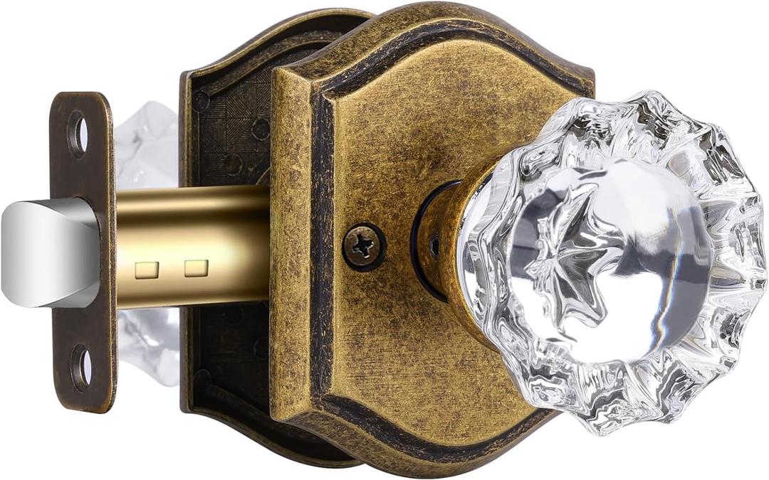 Crystal Door Knobs Interior, Vintage Passage Glass Door Knobs Antique Brass Door Knobs for Hall Closet