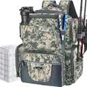Piscifun Fishing Backpack with 2 Rod Holders & 4 Tackle Boxes, Large Tackle Storage Bag With Rain Cover for Fishing Gear (Digital Camouflage)