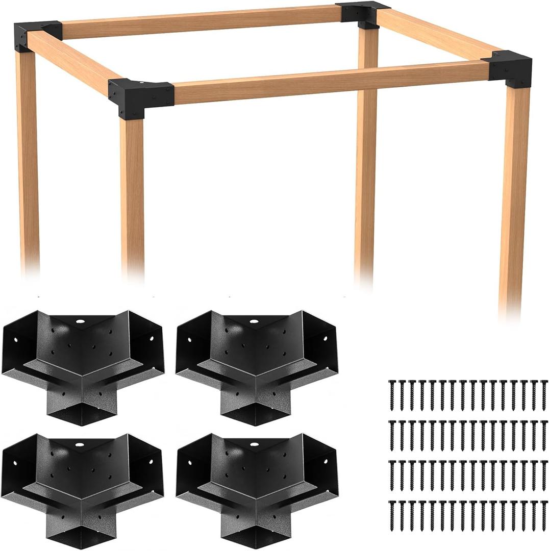 Pergola Brackets - Heavy Duty Pergola Kit(Q235 Steel Anti-Corrosion, 3.6"x3.6" Fit) - 4x4 Brackets kit for DIY Garden, Patio, Gazebo - Weatherproof for 4x4 Wood Beams (4-Pack)