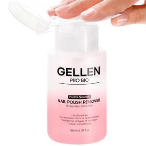 Gellen Nail Polish Remover, Non Acetone Rose Scent Nail Polish Remover, Dual-phase Hydrating Fingernail Polish Removal, Healthy Nourishing Nail Removal with Pump, Contains Vitamin E, 6.09 Fl Oz