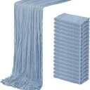 16 Pack Dusty Blue Cheesecloth Table Runner 20 x 120 inch Gauze Table Runners 10 FT Long,Semi Sheer Boho Cheese Cloth Fabric Table Runner Bulk for Wedding,Party,Baby Shower,Bridal Shower Decoration