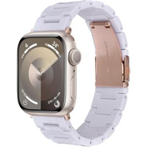 V-MORO Resin Band Compatible with Apple Watch Bands Series 11/10/9/8/7 46mm 45mm 44mm 42mm iWatch 6/5/4/3/2/1/SE with Rose Gold Buckle iWatch Ultra 49mm Lightweight Wristband Strap Women Men, White