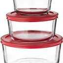 Anchor Hocking Classic Glass Food Storage Containers with Lids, Red, Model Number: