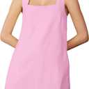 Summer Linen Mini Dress for Women Sleeveless Square Neck Tank Shift Dresses Causal Backless Solid Short Sundress (Pink, M)