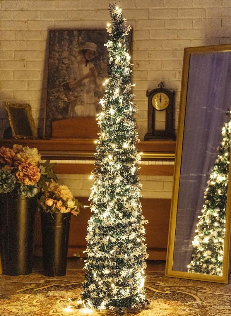 Pop-Up Artificial Christmas Tree with 100LED Lights,Collapsible Pencil Christmas Trees for Holiday Carnival Party Christmas Decorations (Green) Pop-Up Artificial Christmas Tree with 100LED Lights,Collapsible Pencil Christmas Trees for Holiday Carnival Party Christmas Decorations (Green)