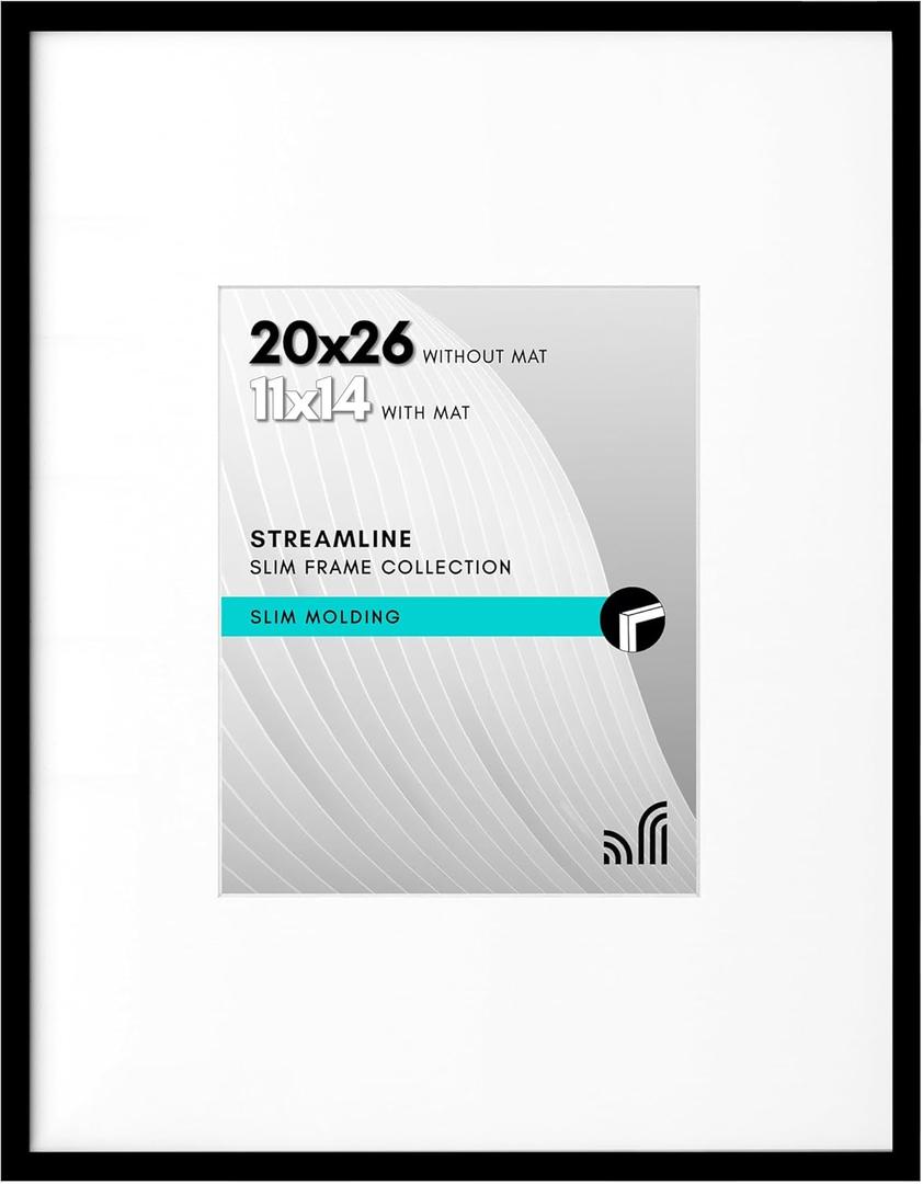 Americanflat 20x26 Picture Frame with Polished Plexiglass - Use as 11x14 Frame with Mat or Display 20x26 Photo Without Mat - Streamline Collection - Thin Border Picture Frames for Wall - Black