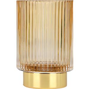 DASITON Makeup Brush holder Organizer,Crystal Cosmetic Makeup Brush Glass Brushes Storage Holder, Vintage Make Up Brush Cup Pen Pencil Holder striped vase(Coffee L)